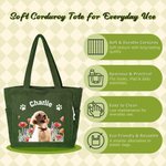 Personalised Birth Flower Pet Photo Large Capacity Corduroy Tote Bag with Name Multi-Compartment Travel Essential Birthday Gift for Women Pet Lovers