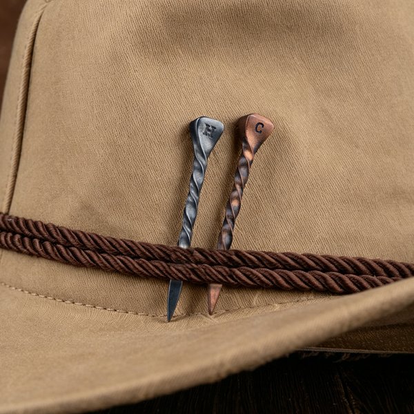 Personalized Rustic Metal Horseshoe Nail Cowboy Toothpick with Engraved Initial Cowboy Hat Accessory Birthday Father's Day Gift for Cowboy Cowgirl