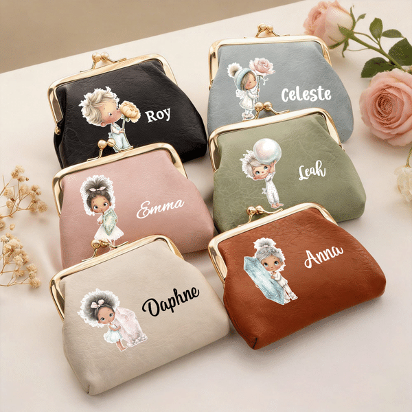 Porte-monnaie en cuir PU personnalisé avec fleur et pierre de naissance, motif cartoon, fermeture à pression et prénom – Idéal au quotidien, cadeau de mariage ou d'anniversaire pour une femme ou une p
