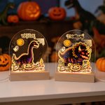 Veilleuse LED acrylique personnalisée Graffiti Dinosaur avec nom et socle en bois Décoration intérieure de la chambre d'enfant Cadeau d'Halloween pour les enfants