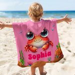 Telo mare con cappuccio personalizzato con animali marini e nome, ad asciugatura rapida, essenziale per vacanze - Regalo per bambini