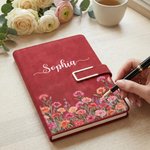 Personlig flerfarget fødselsblomst PU lær A5 notatbok og pennesett med navn Jubileum Bursdag Farsdagsgave til mor far