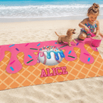 Asciugamano da spiaggia oversize personalizzato con nome, che gocciola gelato e si asciuga rapidamente, regalo di compleanno per gli amanti dello sport.