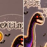 Veilleuse LED acrylique personnalisée Graffiti Dinosaur avec nom et socle en bois Décoration intérieure de la chambre d'enfant Cadeau d'Halloween pour les enfants