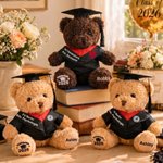 Personalisierter Niedlicher Absolventenhut Plüsch Teddybär mit Namen und Uni-Wappen Schule Abschluss Geschenk für Kinder Absolventen der Klasse 2026