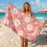 Telo mare personalizzato con margherita e nome, ad asciugatura rapida, morbido e sovradimensionato, perfetto per estate - Regalo per amici