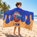 Asciugamano da spiaggia oversize personalizzato con nome, che gocciola gelato e si asciuga rapidamente, regalo di compleanno per gli amanti dello sport.
