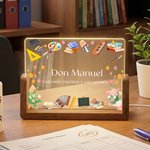 Luz nocturna LED personalizada con nombre apellido y base de madera regalo de agradecimiento para profesores en el Día del Maestro