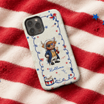 Personalised American Highland Cow Geese Design Phone Case for iPhone with Name American Independence Day Gift for Americans