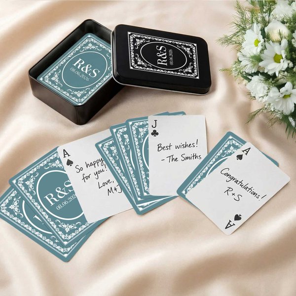 Personalised Floral Frame Initial Date Memorable Playing Card with Box Wedding Anniversary Gift for Couple Newlyweds