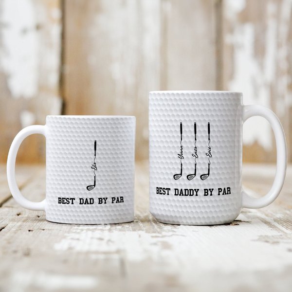 Personalized Best Dad By Par Golf Club 11/15 oz Ceramic Coffee Mug with 1-7 Names Birthday Father's Day Gift for Father Grandpa Golf Lover