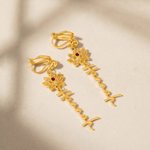 Personalized Birth Flower Birthstone Unique Clip-On Earrings with Name Daily Use Birthday Gift for Woman Friend