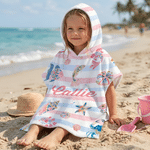 Personalised Conch Starfish Ocean Creatures Oversized Quick Dry Hooded Beach Towel with Name Summer Holiday Beach Party Birthday Gift for Kids