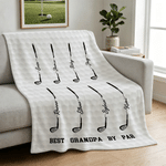 Personalised Best Dad Grandpa By Par Golf Club Soft Throw Blanket with Text and 1-14 Names Home Decor Father's Day Gift for Father Grandfather
