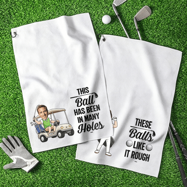 Personalised Multicolor Face Photo Cartoon Character Soft Golf Towel with Text and Carabiner Father's Day Birthday Gift for Golfer Dad Husband