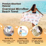 Personlig akvarell randig marina liv mikrofiber strandhandduk med namn och dragsko påse födelsedag sommar semestergåva för barn familj