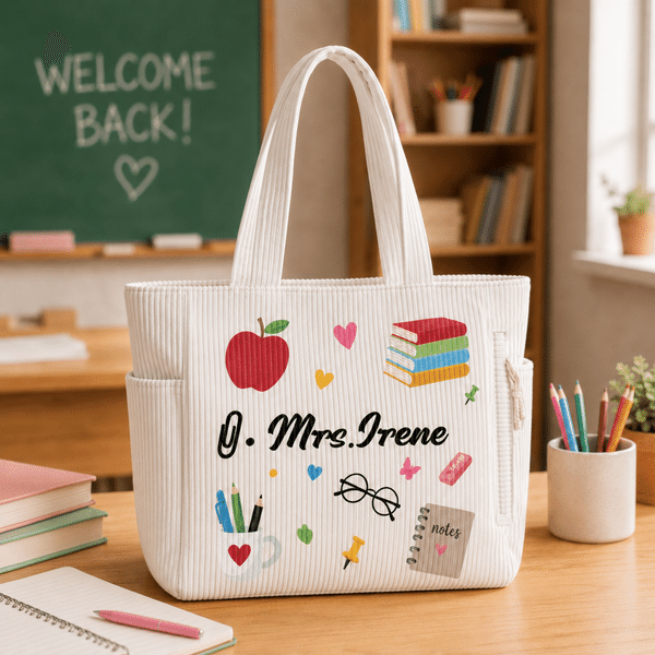 Personalized Teaching Elements Text Large Capacity Corduroy Tote Bag Daily Use Birthday Back to School Appreciation Week Gift for Teacher