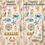 Personalisierte Cartoon-Meerestiere Strandtuch | mit Namen | optionaler Turnbeutel | schnelltrocknend | Geburtstag Geschenk für Familie Kinder