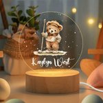 Personalized Adorable Sports Teddy Bear Acrylic LED Night Light with Name and Wooden Base Nursery Decor Baby Shower Birthday Gift for Kids Boys