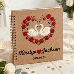 Personalised Heart-Shaped Birth Flower Name Year DIY Photo Guestbook with Ballpoint Pen and Stickers Bridal Shower Party Wedding Gift for Newlyweds