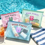 Personalised Girls Trip Palm Leaf Waterproof Transparent Mesh Pool Bag with Year and Name Beach Party Daily Use Birthday Gift for Her