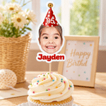 Personalized Birthday Hat Photo Cupcake Topper with Name and Number Party Supplies Baby Shower Birthday Gift for New Parents Kids