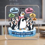 Personalized Cute Penguin Teacher Acrylic Plaque with Texr Teacher's Day Birthday Gift for Teacher