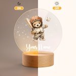 Personalized Adorable Sports Teddy Bear Acrylic LED Night Light with Name and Wooden Base Nursery Decor Baby Shower Birthday Gift for Kids Boys