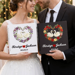 Personalised Heart-Shaped Birth Flower Name Year DIY Photo Guestbook with Ballpoint Pen and Stickers Bridal Shower Party Wedding Gift for Newlyweds