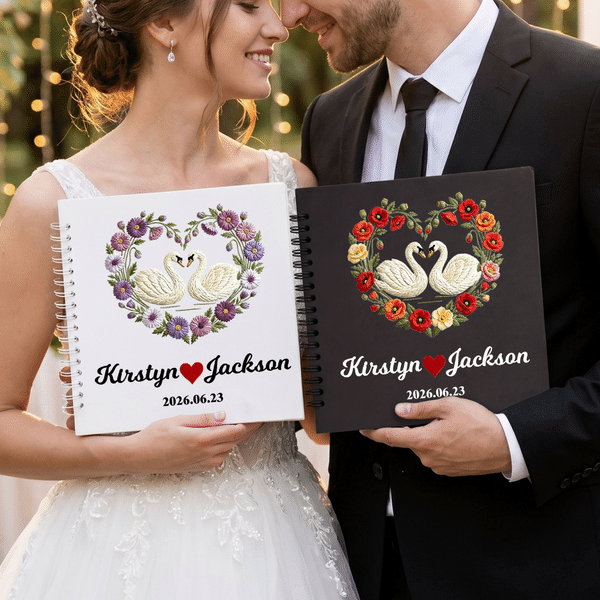 Personalised Heart-Shaped Birth Flower Name Year DIY Photo Guestbook with Ballpoint Pen and Stickers Bridal Shower Party Wedding Gift for Newlyweds