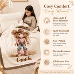 Personalised Cartoon Cowboy Cowgirl Tassel Soft Throw Blanket with Name Home Decor Birthday Gift for Kids Cowboy Lovers