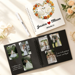 Personalised Heart-Shaped Birth Flower Name Year DIY Photo Guestbook with Ballpoint Pen and Stickers Bridal Shower Party Wedding Gift for Newlyweds