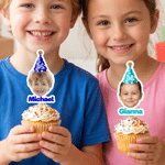 Personalized Birthday Hat Photo Cupcake Topper with Name and Number Party Supplies Baby Shower Birthday Gift for New Parents Kids