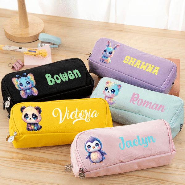 Personalized Cute Rainbow Cartoon Animal Pencil Case with Name School Supply Back to School Birthday Gift for Kids
