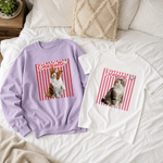 Personalized Multicolour Cute Pet Photo Stripe T-shirt Sweatshirt with Name Daily Wear Birthday Gift for Pet Lover Owner