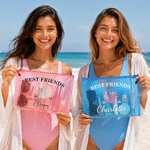 Personalised Girls Trip Palm Leaf Waterproof Transparent Mesh Pool Bag with Year and Name Beach Party Daily Use Birthday Gift for Her