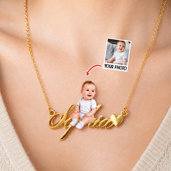 Personalised Heart Photo Design Necklace with Name Dainty Jewellery Birthday Anniversary Mother's Day Gift for Mom Grandma