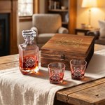 Personalised Photo Whiskey Decanter Glasses Wooden Storage Box Set Birthday Anniversary Gift for Bartender Man