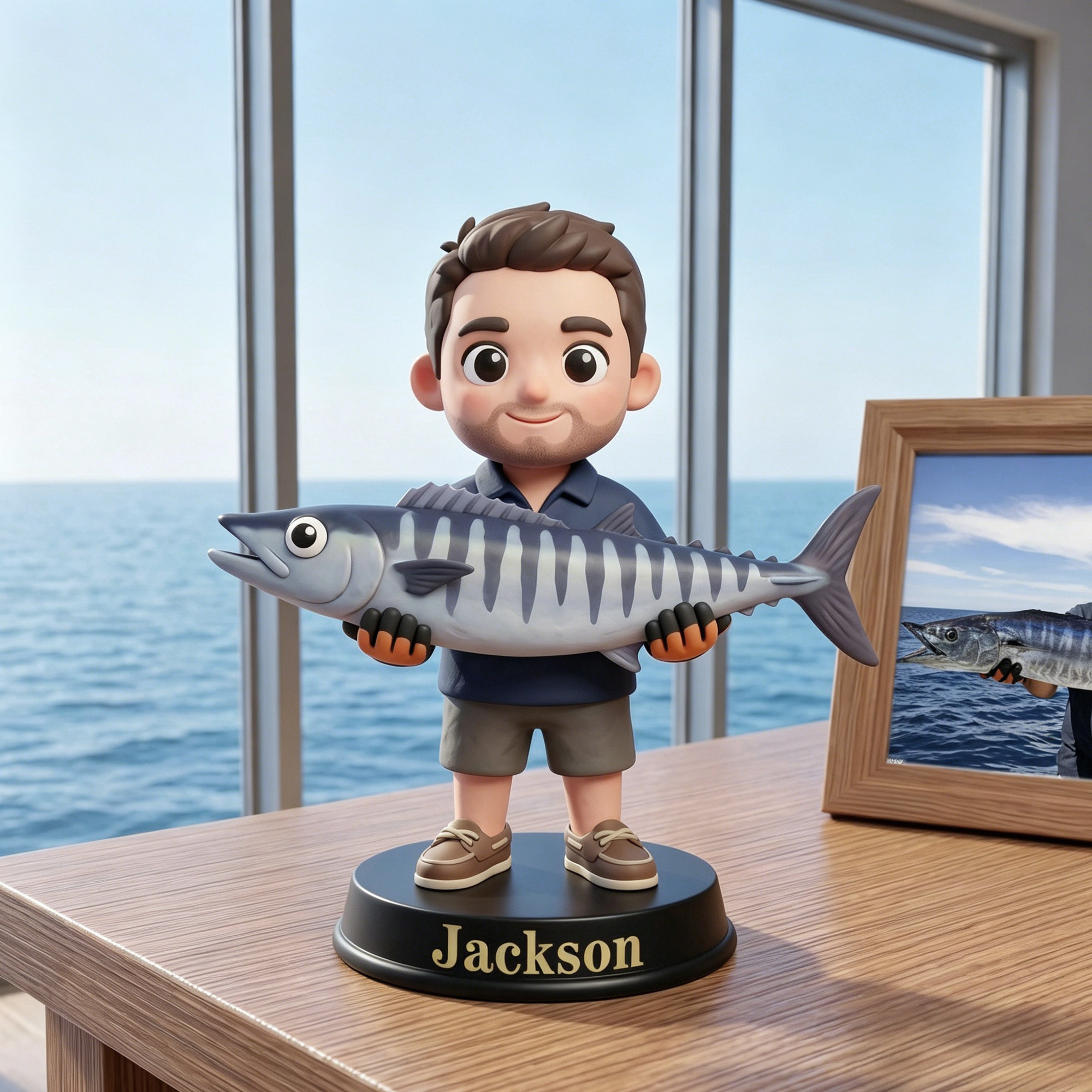 Personligt 3D fiskare staty prydnad