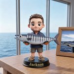 Personalised Creative Photo to 3D Fisherman Statue Ornament with Text Office Desk Decoration Birthday Father's Day Gift for Dad Fisherman