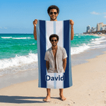 Telo mare oversize personalizzato con foto, a strisce verticali multicolori e asciugatura rapida, con nome e borsa: regalo perfetto per feste in spiaggia e compleanni, per la famiglia e gli amanti deg