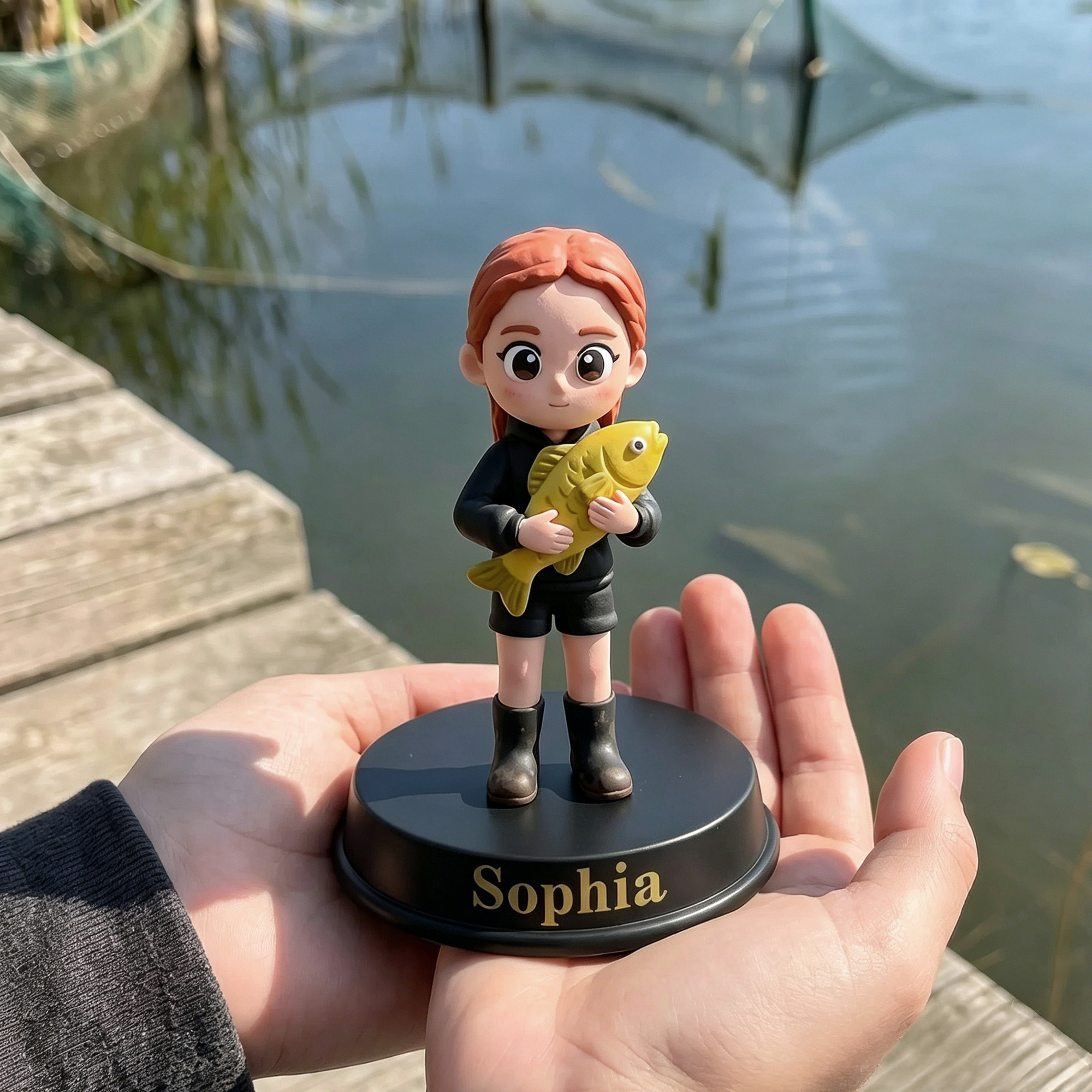 Personlig 3D fiskare staty prydnad