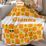 Personalized Playful emoji Colored Checkerboard Soft Throw Blanket with Name Home Decor Birthday Gift for Friends Kids Family | Callie × emoji ™