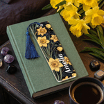 Personalised Dark Academy Style Birth Flower Acrylic Bookmark with Name and Tassel Reading Supplies Book Club Birthday Gift for Reader Book Lover