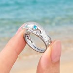 Personalised Dolphin Birthstone Sterling Silver Ring with Engraved Text Dainty Jewellery Birthday Anniversary Gift for Women
