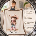 Personalised Cartoon Cowboy Cowgirl Tassel Soft Throw Blanket with Name Home Decor Birthday Gift for Kids Cowboy Lovers