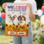 Personalised Independence Day Theme Cartoon Dog Garden Flag with 1-3 Names Yard Decor American Independence Day Gift for Americans Pet Lovers