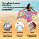 Toalla de playa personalizada de secado rápido con nombre artístico colorido regalo de cumpleaños y fiesta en la playa para mujeres y mejores amigas