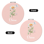 Personalised Birth Flower Compact Heart Round Square Makeup Mirror with Name Birthday Anniversary Gift for Women