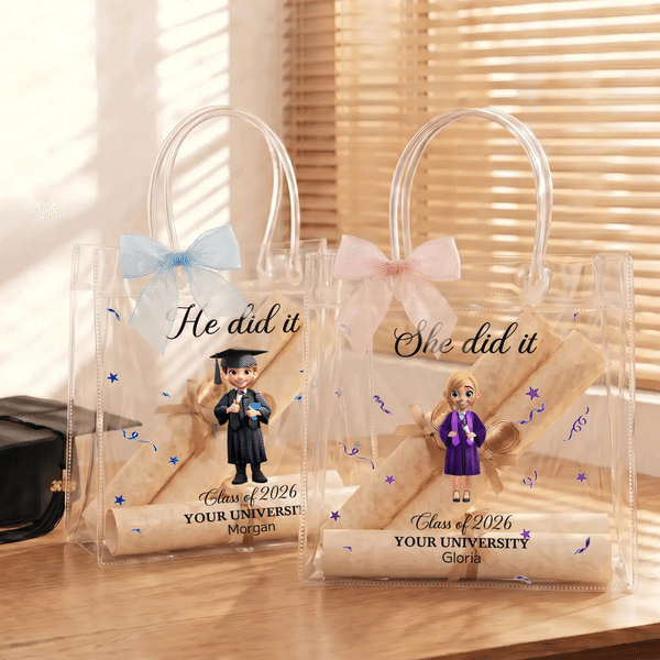 Personalized Cartoon Graduation Character  Clear Gift Bag with Name and Year Graduation Gift for Graduates Friends